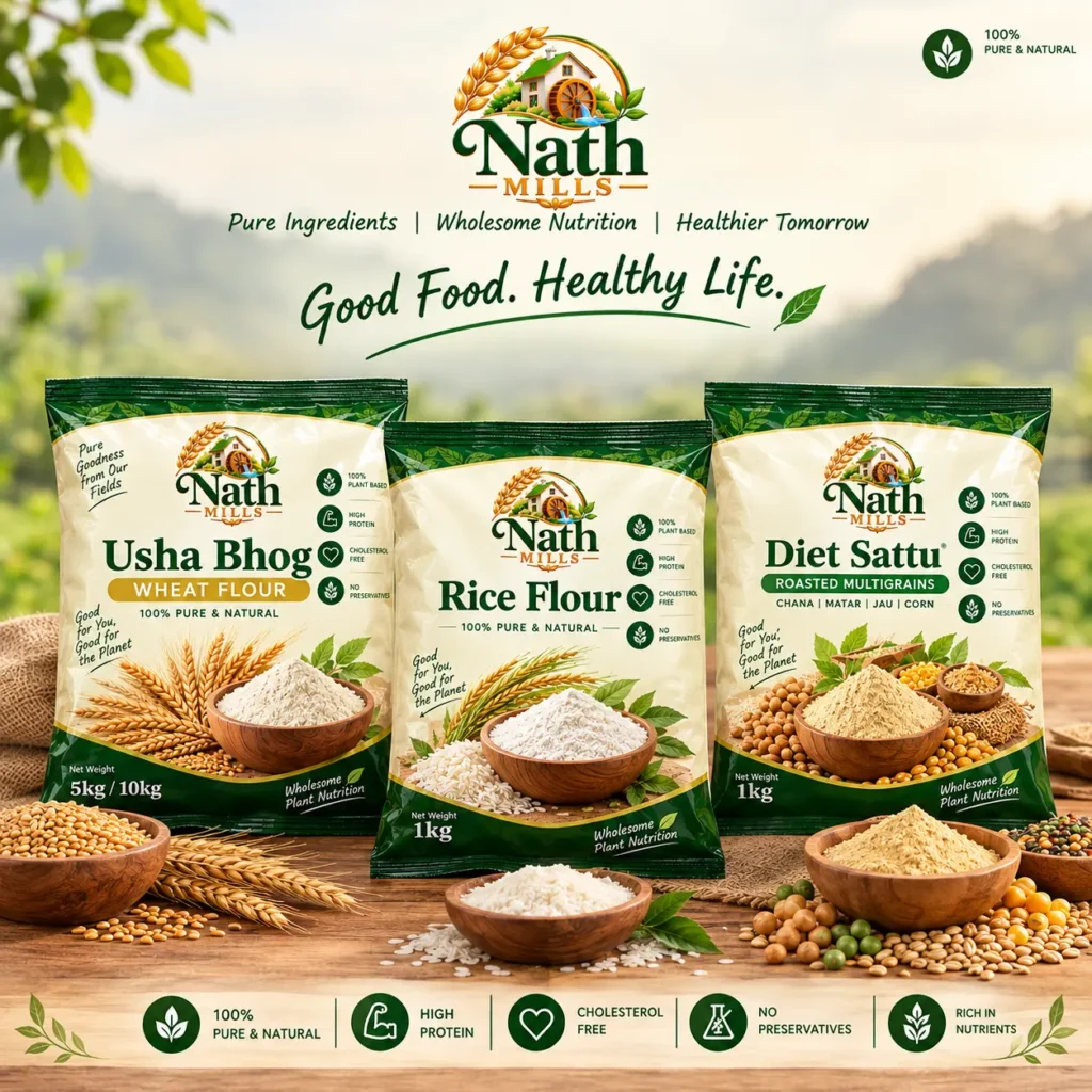 Nath Mills Usha Bhog, Rice Flour and Diet Sattu packs